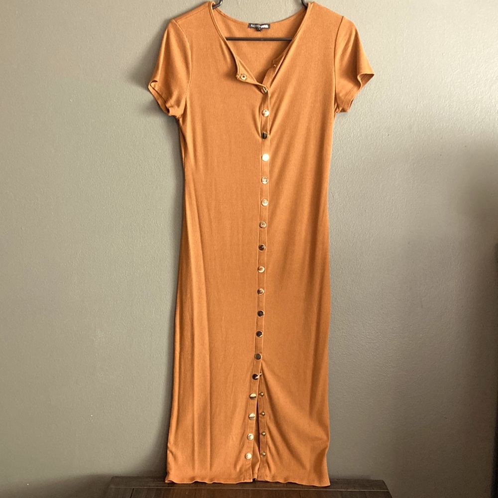 FASHION NOVA Ribbed short sleeve dress, Pumpkin Orange